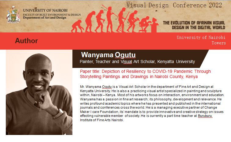 uonbi's tweet photo. Wanyama Ogutu from @KenyattaUni making a presentation on Depiction of Resiliency to COVID-19 Pandemic Through Storytelling Paintings and Drawings in Nairobi County, Kenya. #Visualdesignconference #Afrikavisualdesign https://t.co/iJ2xMh0Fgn