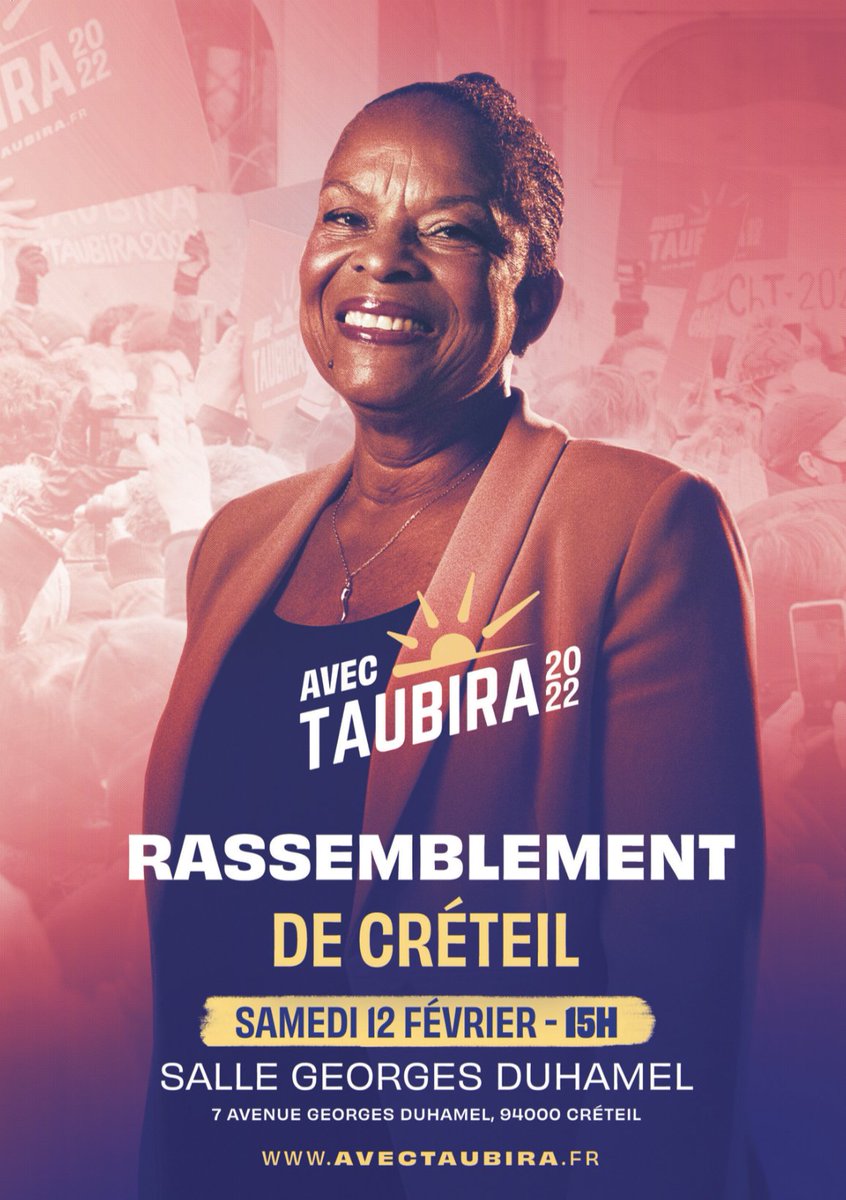 Rdv samedi à #Créteil avec @ChTaubira !
#Taubira #AvecTaubira #JeVoteTaubira