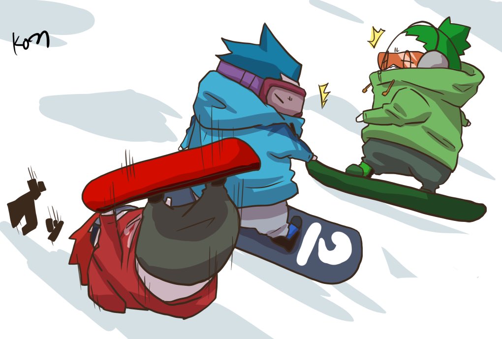 multiple boys male focus snow hood 2boys winter clothes skateboard  illustration images