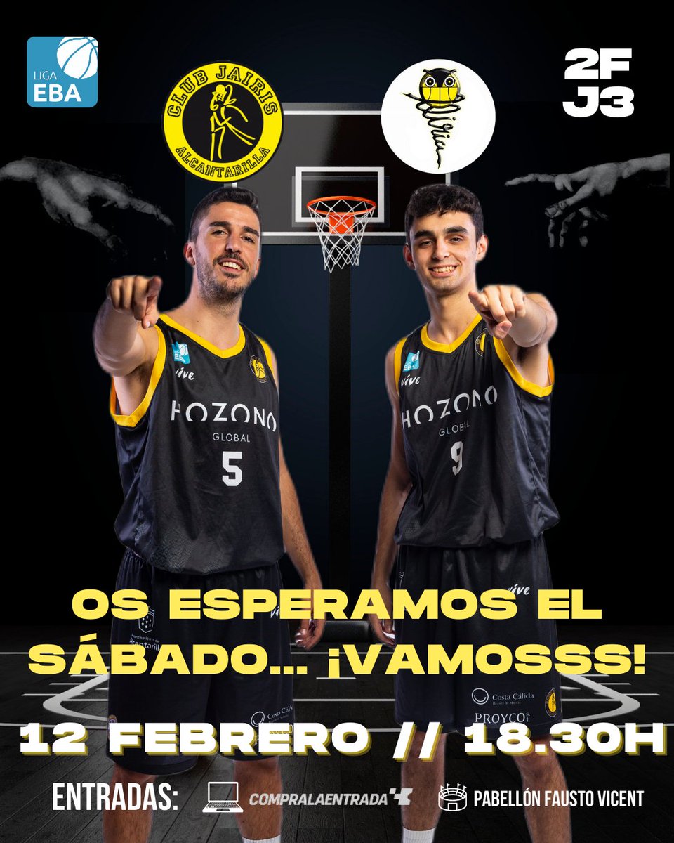 ⚔️ 𝟮ª 𝗙𝗔𝗦𝗘 𝗟𝗜𝗚𝗔 𝗘𝗕𝗔 ⚔️

🔝 Solo hay 2 equipos invictos en España y uno...¡Es el <a href="/hozonoglobal/">Grupo Hozono Global</a> Jairis!

🏟️ <a href="/JuanBallesta/">Juan Ballesta</a> y <a href="/javicosta05/">Javi Costa</a> os lo dicen bien claro:  ¡Os esperamos en el Fausto!

🛒 Entradas: jairis.compralaentrada.com/eventos

#JairisLliria 
#UnaFamiliaHistórica