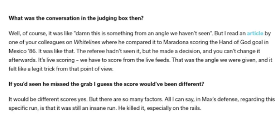 VoiceoftheBund's tweet photo. Head judge #IztokSumatic admitted the #referee hadn’t seen the error by #Gold winner #MaxParrot in #Snowboard #Slopestyle Finals due to the angle. It would have been different scores if they’d seen he missed the grab. #SuYiming of #China took the #Silver. #Beijing2022 #Olympics https://t.co/iGqeEoHcSv