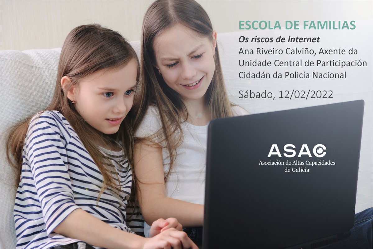 AsacGalicia's tweet photo. Este sábado hai talleres de #enriquécetenanube. Tamén temos unha Escola de Familias sobre un tema que preocupa a moitos pais e nais: os riscos de Internet. Comezará ás 11:30. Esperamos que sexa do voso interese! #altascapacidades #altascapacidadesgalicia #asacGalicia https://t.co/zKZylUxjXQ