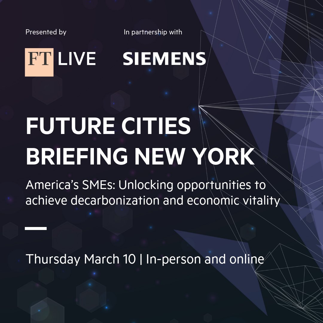 ftlive's tweet photo. "SMEs collectively hold the power to solve the global climate crisis." 

Read the full article here https://t.co/EfbYCEnTJb and join @FinancialTimes, in partnership with @Siemens, for #FutureCitiesNY briefing on March 10 to learn more.

Register now: https://t.co/TRrxTBhttz https://t.co/NHoM1MoOWp