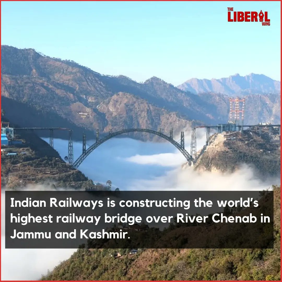 theliberalwing's tweet photo. Take a look at the stunning pictures of the Chenab bridge, which is the world’s highest railway bridge in Jammu and Kashmir.

#highestrailwaybridge #chenabbridge #indianrailways #jammukashmirtourism #railbridge #indiarailway #chenabvalley #kashmirtourism #IndianRailways https://t.co/wfKm0y2bv2
