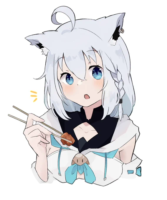 ミオしゃの唐揚げを食べるフブちゃん
#絵フブキ 