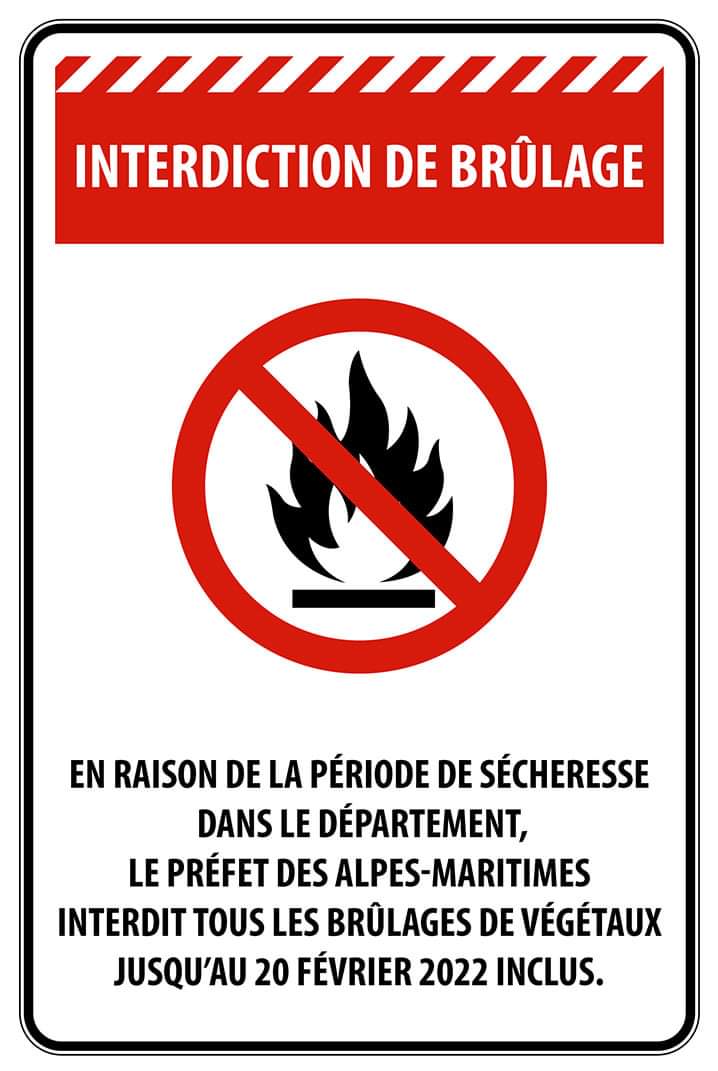 ⚠ En raison de la période de #sécheresse dans le Département, le Préfet des Alpes-Maritimes interdit tous les brûlages de végétaux jusqu’au 20 février 2022 inclus. Plus d'infos : bit.ly/3JiZ2ZS
