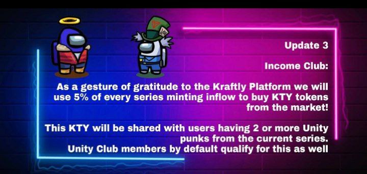 As a gesture and a gratitude to one of the top #NFTmarket place on #Tron @unity_punks use 5% of every series minting inflow to buy $KTY Will be shared with users having atleast 2+ unity punks & default #unityclub members will be qualified! Details 👉t.me/unitypunks 😇