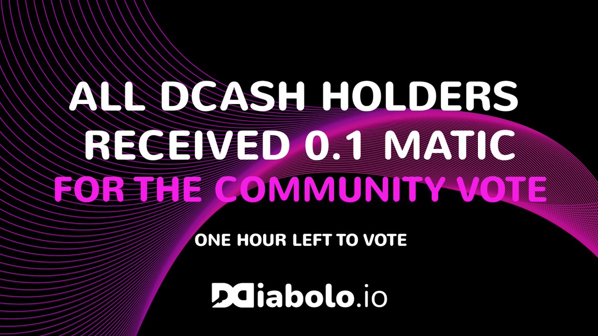 DiaboloTrading's tweet image. ⭐️One hour left for our community vote. ⭐️
This vote will be closed on Thursday at 11:00 UTC
This vote is reserved for Dcash holders. 
1️⃣ Connect your wallet to defi.diabolo.io
2️⃣ Proceed to vote
👉 All DCASH holders were given 0.1 Matic to make their vote free.