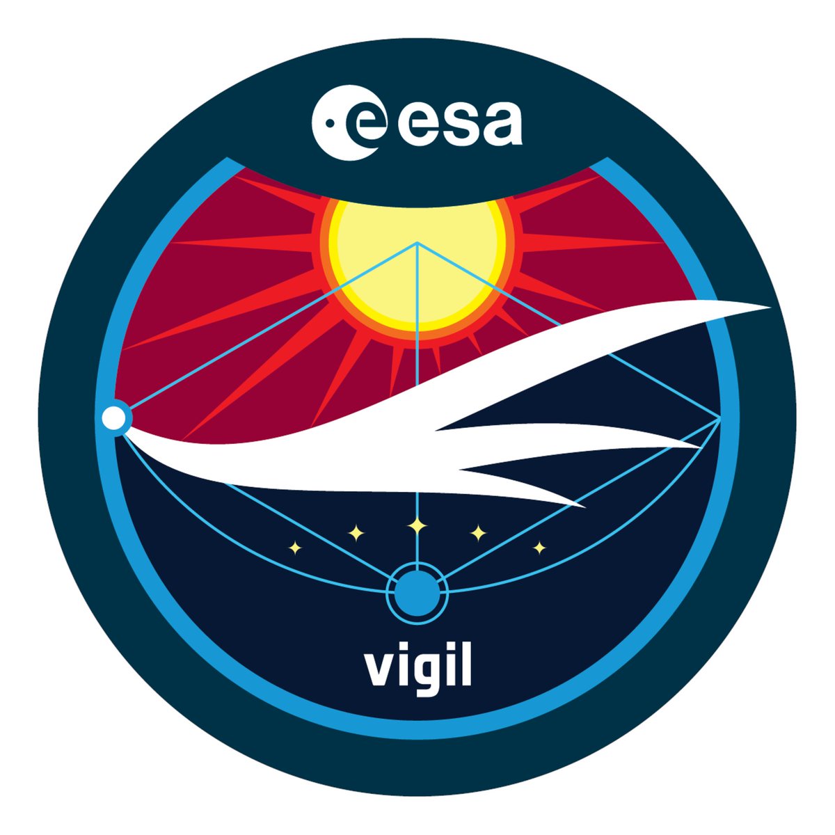 esa's tweet image. #Vigil: the first mission of its kind, set to monitor our active and unpredictable Sun and help protect us from its violent outbursts, and it also has a mission patch! 😎Follow on @esaoperations, see more here 👉 esa.int/Safety_Securit… #ESAVigil