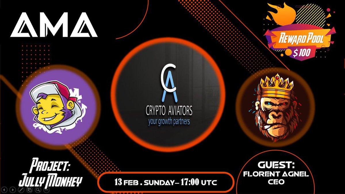 CryptoAviators's tweet photo. We are pleased to announce our next AMA on Feb 13 ,5 PM UTC .

@CryptoAviators

 x 

@jullymonkey

Reward : $100 
Requirements:
Follow :-
@CryptoAviators
 &amp; 
@jullymonkey

Like, RT, Tag your 3 Friends. https://t.co/TzEpB7I4XL