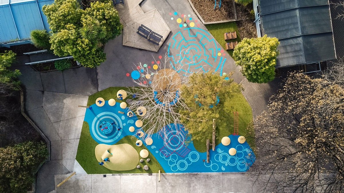 RosehillTPV's tweet photo. The team at Numat have created a fresh new surface design using Rosehill TPV® coloured rubber granules at Ilan School in Christchurch, #NewZealand. Get inspired with some of our themed blends or create your own using our Colour Mixer: https://t.co/HZHc9C3Y0e

#Playground https://t.co/u4Up6B0oAo