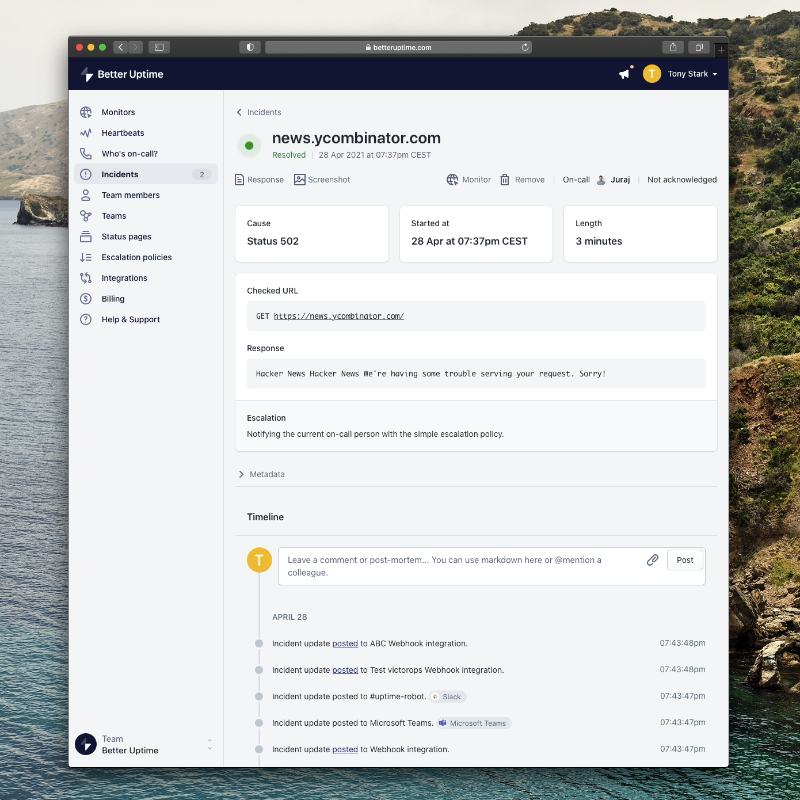 BetterStackHQ's tweet photo. Know when and why your website went down and solve downtime with ease ✌️

⏰  Unlimited Slack, SMS, and phone alerts

📣  Beautiful status pages built-in

☞ Replaces Pingdom, Pagerduty, and StatusPage