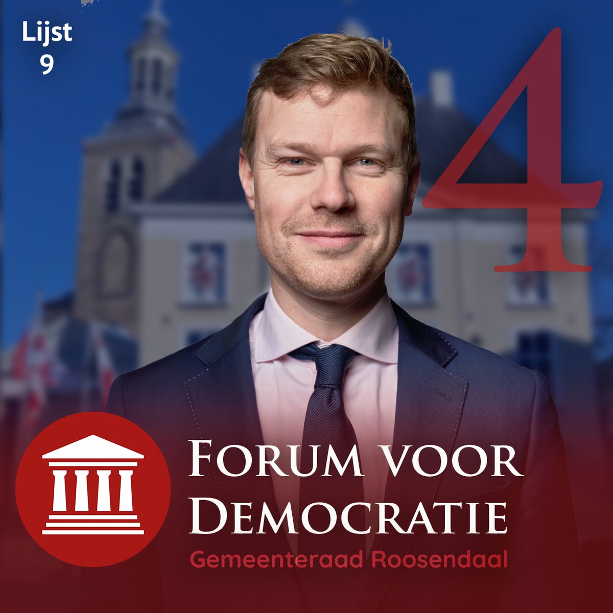 Frits Koopmans (37) staat op plaats 4 van lijst 9.
"Met een gedreven en creatief team zet ook ik mij in voor Forum voor democratie in de gemeente Roosendaal.
Mijn speciale aandacht gaat naar ons MKB en de directe inspraak van de burger, ik hoor graag jouw verhaal!"

#FVD