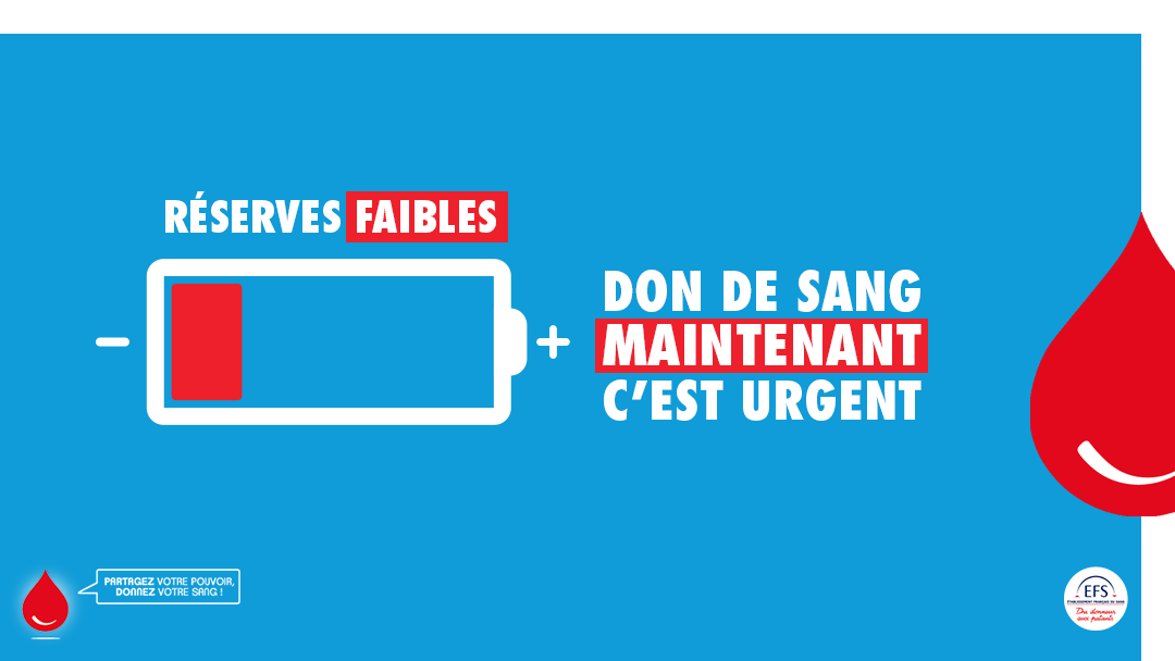 ⚠ Le niveau des réserves de sang est en dessous du seuil de sécurité. 

➡10 000 dons sont nécessaires chaque jour pour soigner les patients.
Partagez votre pouvoir, donnez votre sang ! 🩸

Trouver une collecte ➡ dondesang.efs.sante.fr/trouver-une-co…