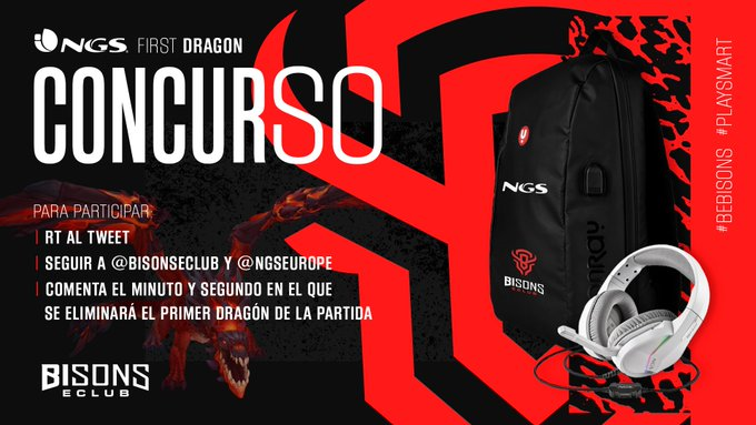 BISONSECLUB's tweet photo. A ver quién se lleva el #NGSDragon de hoy 🧐

Comentad el tiempo que tardará en caer el primer dragón de nuestro partido (ejemplo 6:43).

 Mochila y cascos @NgsEurope para el ganador 🎁

Requisitos y normas en la imagen y en el siguiente tweet ⬇️

#BeBisons #PlaySmart https://t.co/2WPQ3AETmA