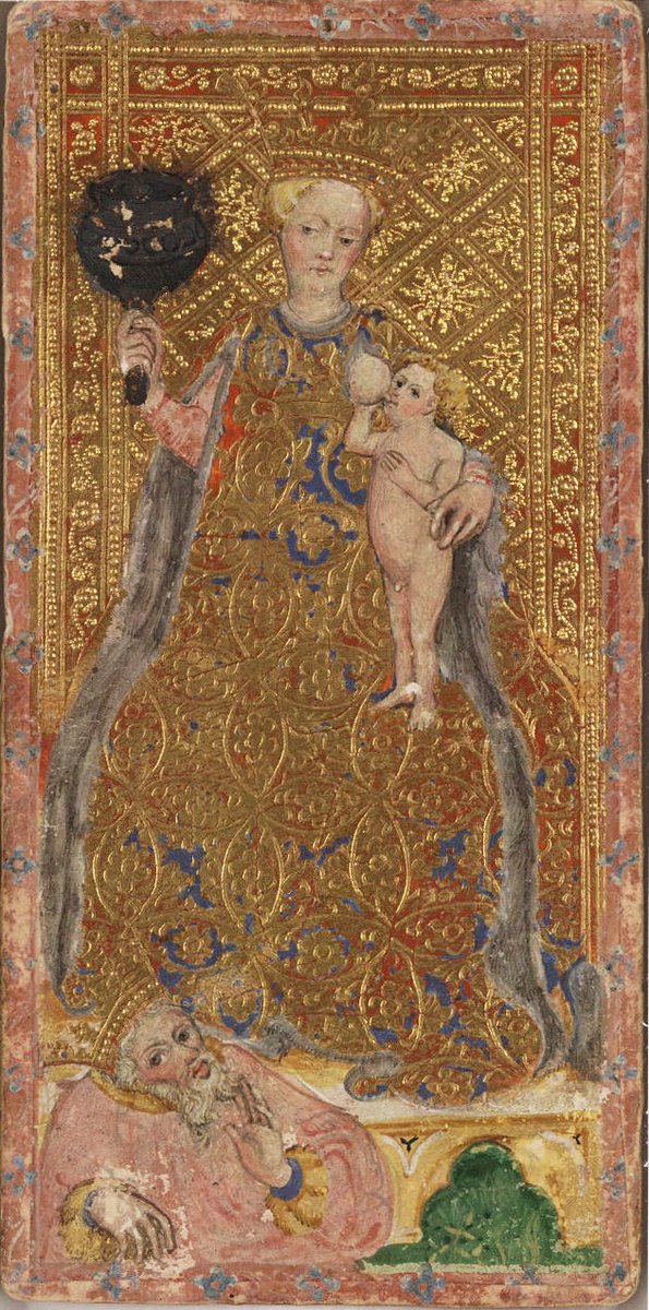 ColeccionMMoret's tweet photo. La moda no es arte, pero a veces se le parece mucho.

#Dior. Abrigo bordado a mano con las cartas del #Tarot #Visconti

#BonifazioBembo. Tarot Visconti (La Caridad, El Carro, La Muerte). Temple y oro sobre cartón, h. 1428-1447. Beinecke Rare Book &amp; Manuscript Library. https://t.co/tTJHTnT65U