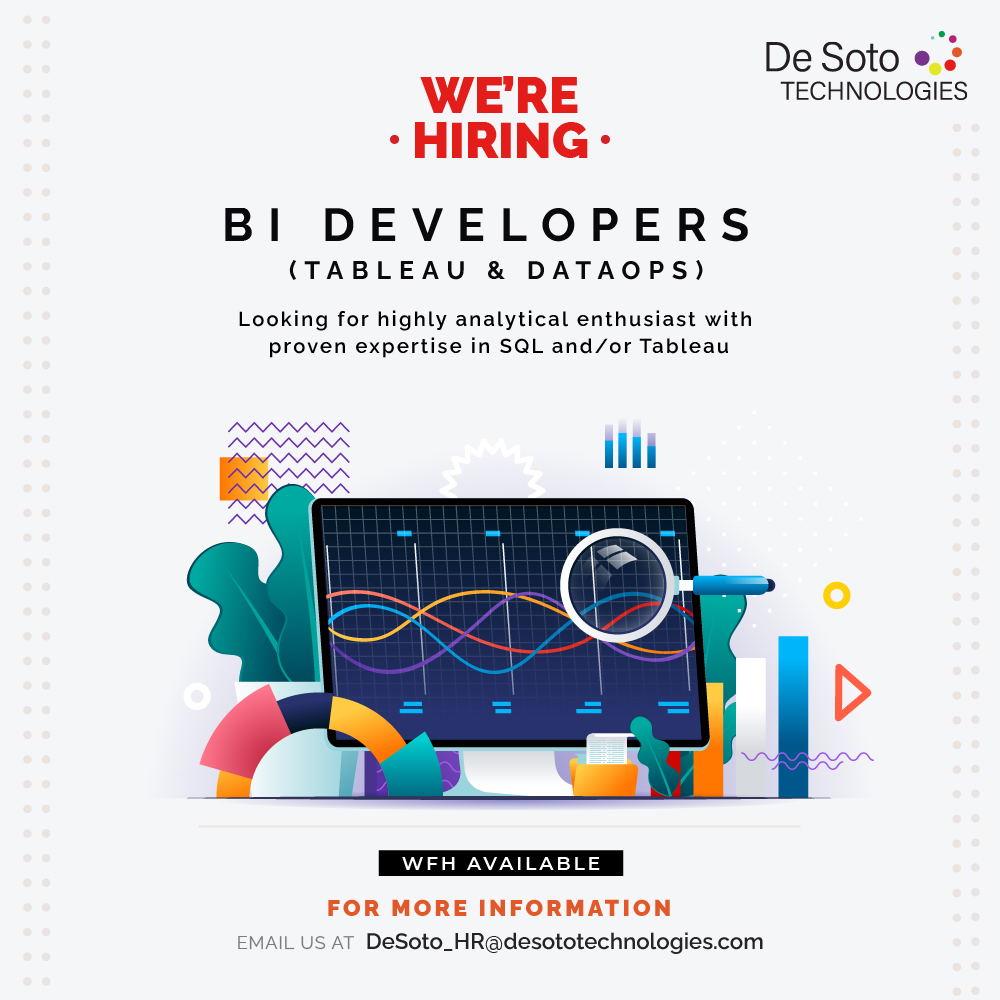 DeSotoTech's tweet image. De Soto Technologies is Hiring!! An excellent opportunity to join our team in Ahmedabad. Candidates with relevant experience can share their resume/cv to DeSoto_HR@desototechnologies.com or call us at 079403 90079 to know more details. #BIDevelopers #Tableau #DataOps #DataScience