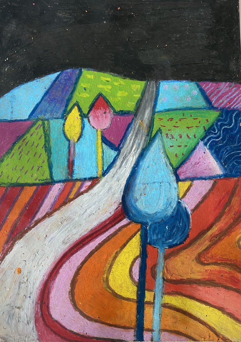 ART DEPT: S2 David Hockney inspired landscapes. Oil pastel, colour and pattern. <a href="/BroHighOfficial/">Broughton High</a>