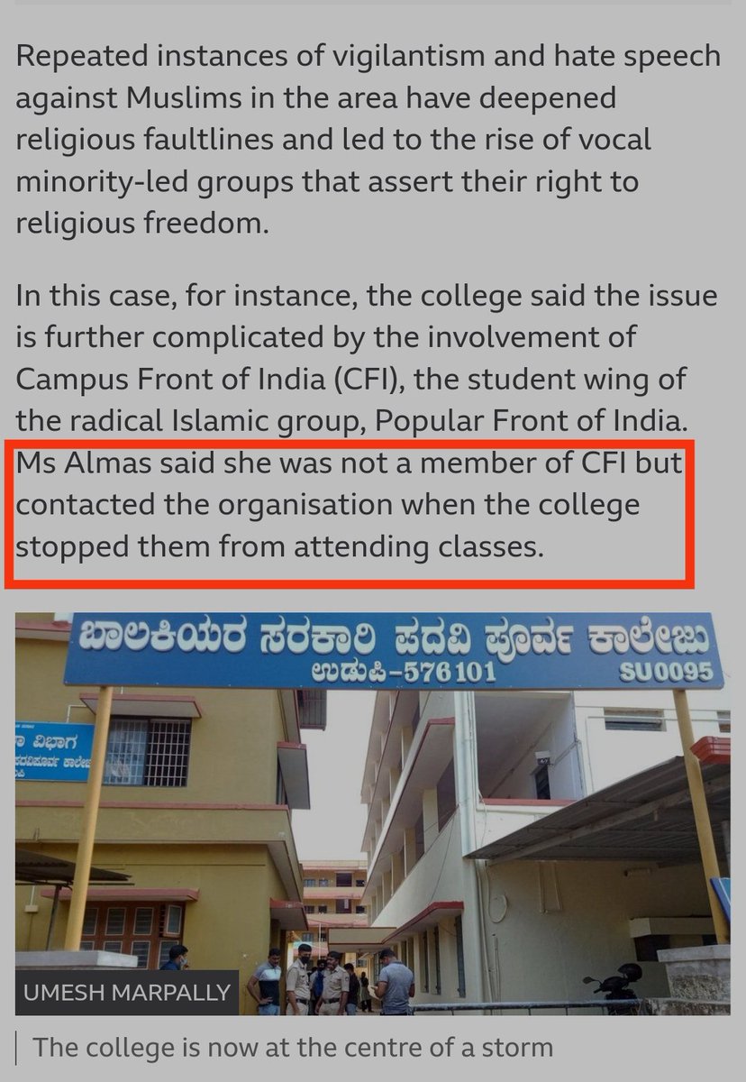 4. Now here let me draw your attention to one point. In an interview with BBC, one of the alleged victims has told that they were not members of CFI. They have contacted them only after the Hijab controversy!