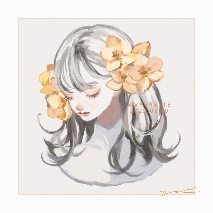 1girl solo flower hair flower hair ornament long hair profile  illustration images