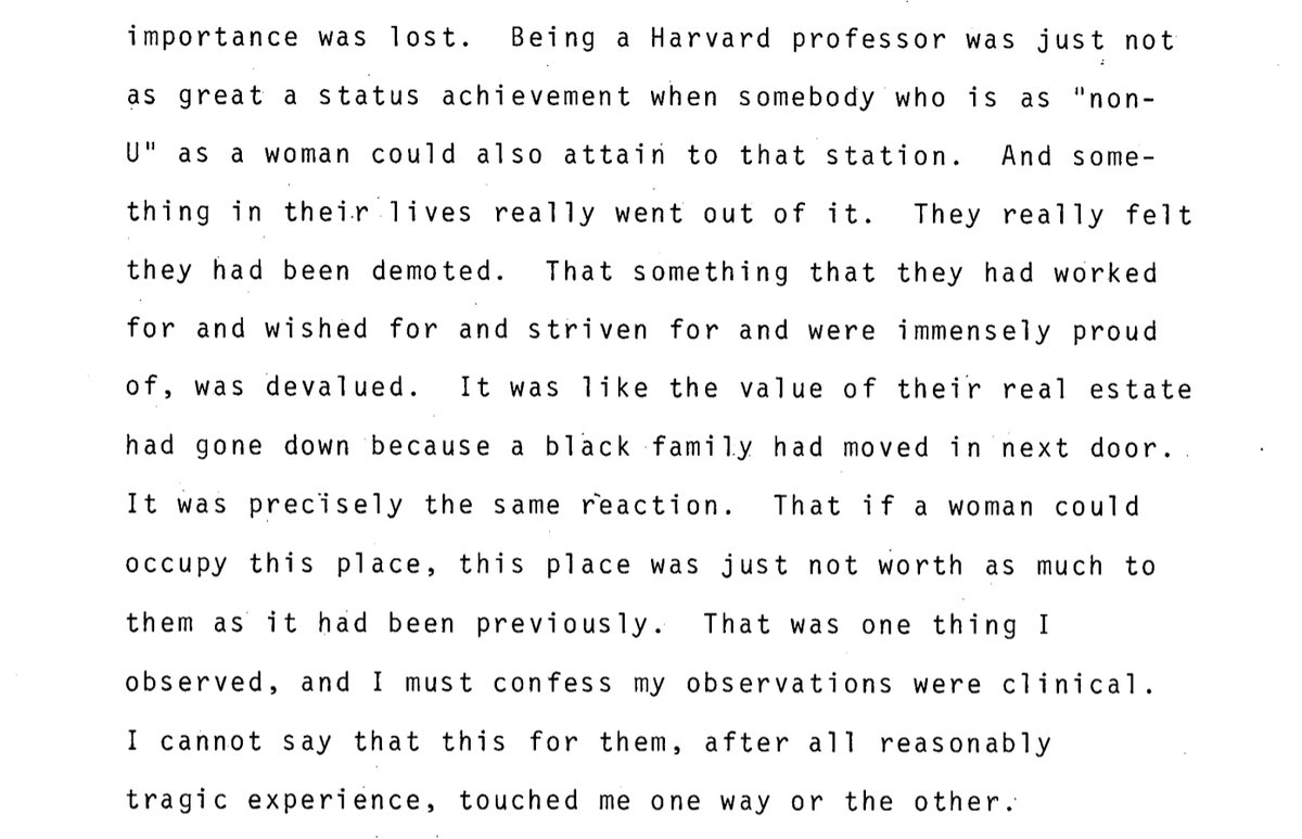 RebeccaBuxton's tweet photo. Judith Shklar, November 13th 1981, was asked how her male colleagues reacted when she (and other women at Harvard) became professors for the first time. https://t.co/CztMEQrFEd