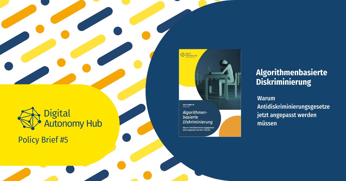 algorithmwatch's tweet photo. 🙅🏻‍♀️ Algorithmen können diskriminieren! Um Betroffene besser zu schützen, fordern wir eine Anpassung des #AllgemeinenGleichbehandlungsgesetzes (AGG) und erklären im aktuellen 📝 Policy Brief, wie diese aussehen sollte. 

Jetzt lesen! 👇🏻
https://t.co/LjhXFAf9Sj https://t.co/PNBhz4d9Rt