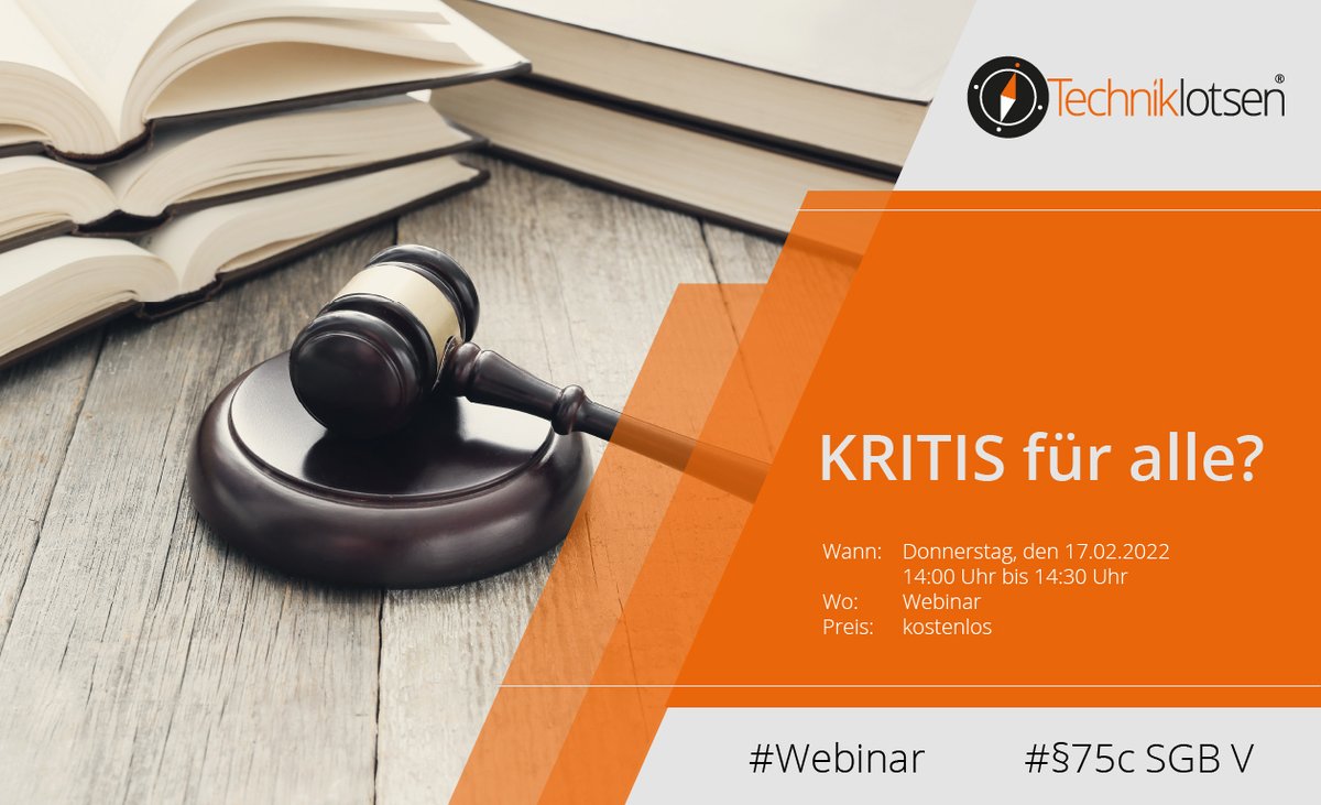 Kostenfreies Webinar

KRITIS für alle?
Donnerstag, den 17.02.2022
14 Uhr bis 14:30 Uhr

👉Für weitere Informationen und zur Anmeldung:
techniklotsen.de/kritis-webinar/
#KRITIS #techniklotsen #sozialwirtschaft #digitalisierung #itsicherheit #Krankenhäuser #webinar #webinargratis #remote