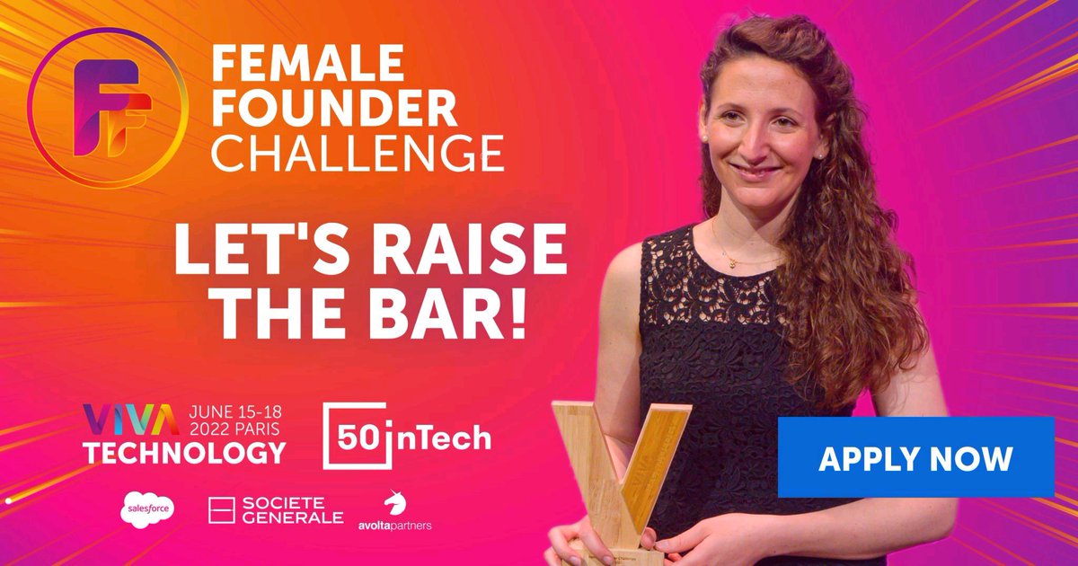 ccalmeja's tweet photo. The #FemaleFounderChallenge by #50inTech and @VivaTech IS back 🎉🎉
 The aim of this challenge is to promote women-led startups and celebrates the ones that investors should consider. 

Go! You can apply until March 18th 🚀🦄

#womenintech #tech @carolineramade https://t.co/VvQM4rKFlS