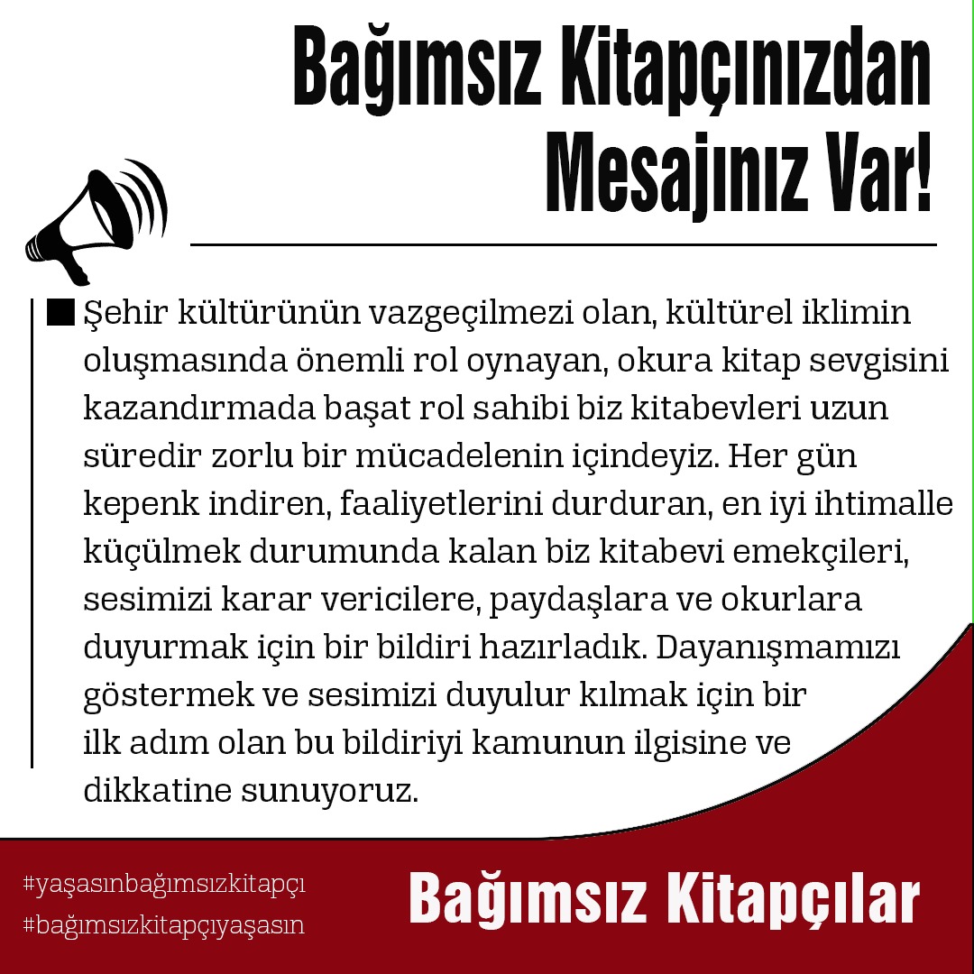 tbkitabevleri's tweet photo. Bağımsız Kitabevlerinden mesaj var... https://t.co/q0Nf75o5G4
