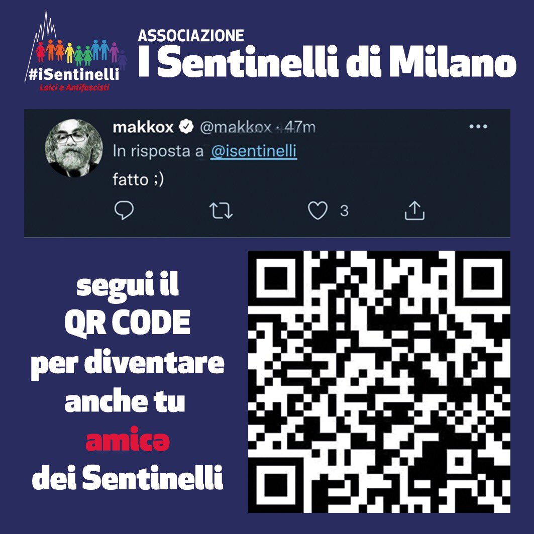 isentinelli's tweet photo. grazie a @makkox ❤️ puoi diventare anche tu amicə dei #Sentinelli inquadrando il QR CODE che ti porterà alla pagina dove potrai fare la donazione. 
#isentinellidimilano #sentinelli #sostienici #diritticivili #dirittiLGBTQ https://t.co/giopwUlgEM