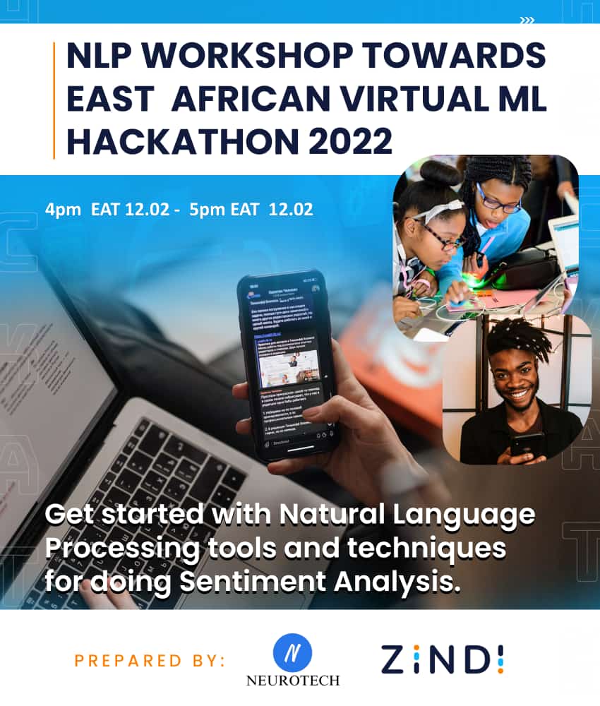 Get started with NLP (Natural Language Processing ) with <a href="/ZindiAfrica/">Zindi</a> <a href="/NeuroTech_HQ/">Neurotech Africa</a>  towards East Africa Virtual ML Hackathon 2022 
forms.gle/CrGP25bwdVNYh8…