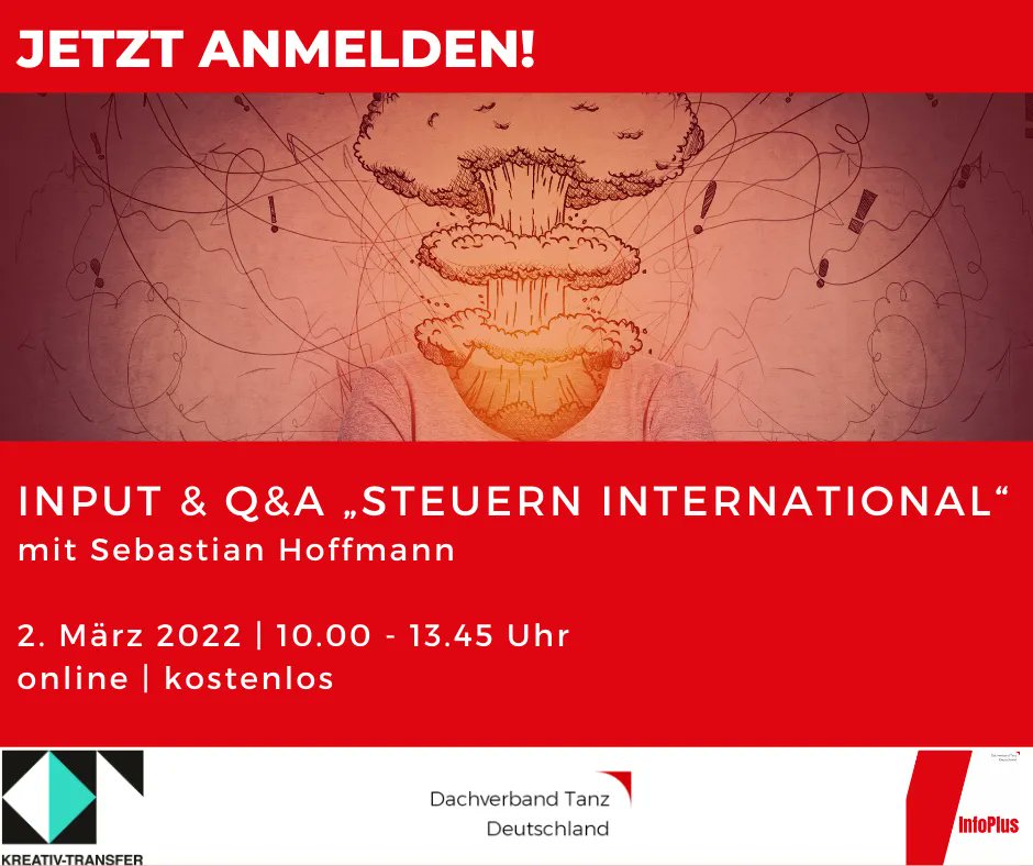 #JetztAnmelden! - #DarstellendeKuenste 
Quellensteuer, Reverse-Charge-Verfahren und Doppelbesteuerungsabkommen – alles Dinge, die einer*m schon begegnet sind und trotzdem bleibt alles kompliziert.
Weitere info: 
buff.ly/3syL0wa

Anmeldefrist: 21. Februar 2022 

#InfoPlus
