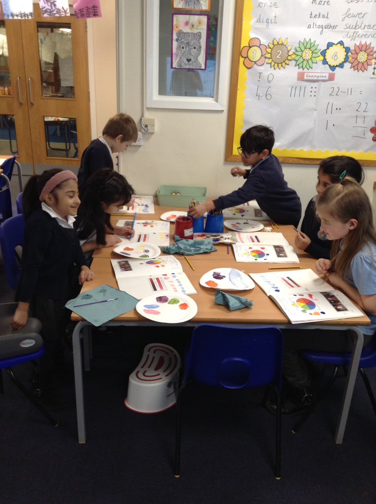 BatleyClass2's tweet photo. This week, we have had lots of fun learning about mixing colours! We are enjoying learning how to be artists! https://t.co/ThmpWrLanE