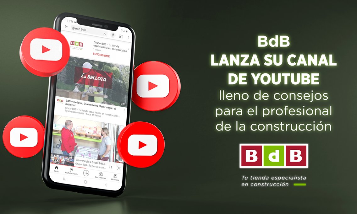 Grupo_BdB's tweet photo. 👷🏻‍♀️👷🏻‍♂️ Te presentamos el nuevo canal de YouTube de BdB, tu tienda especialista en construcción. En él encontrarás consejos útiles, instalaciones paso a paso y otros contenidos de interés para los profesionales de la construcción.

Suscríbete ▶️ https://t.co/Ja3VP8WyOw https://t.co/I3sC2UMJSA