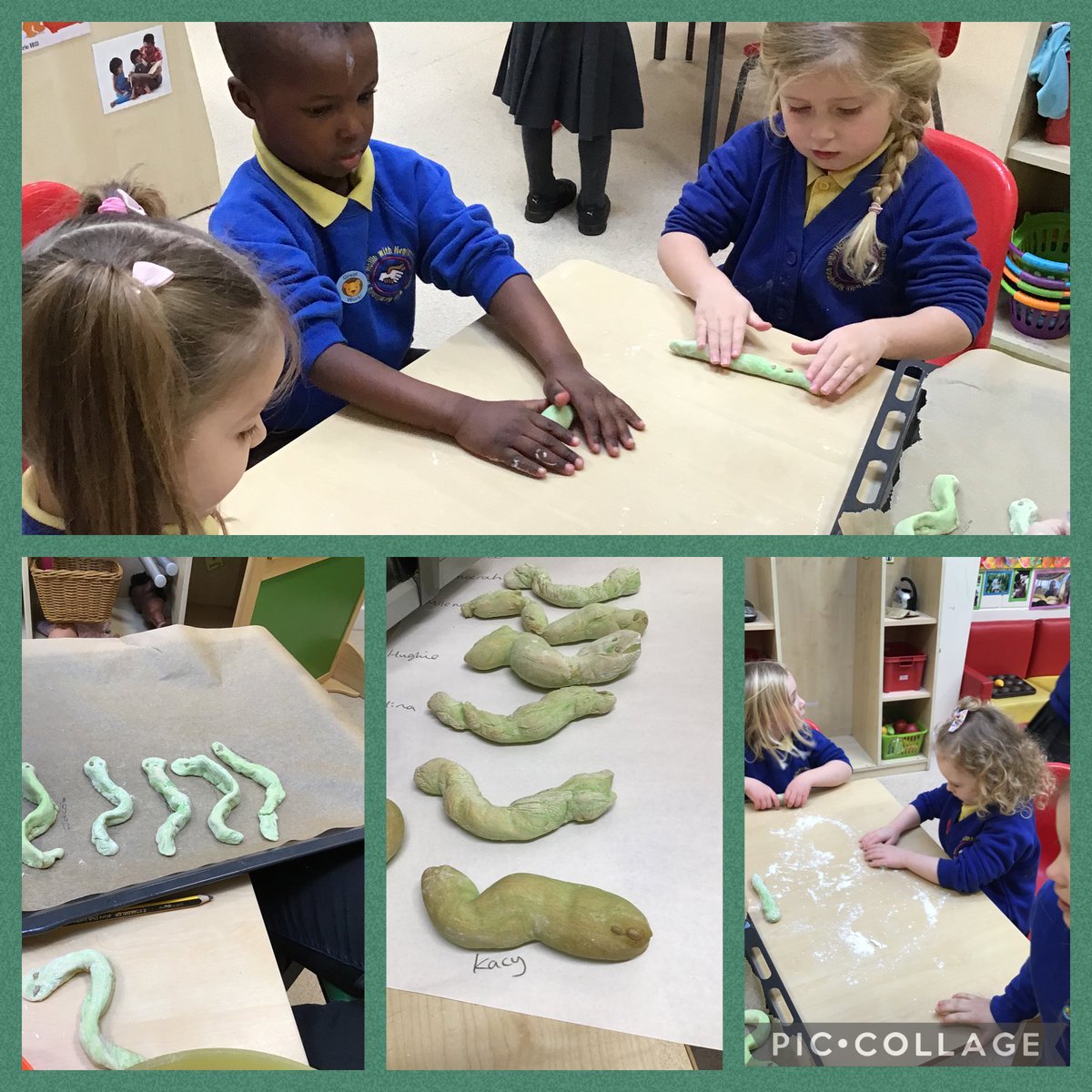 MrsA_Nursery's tweet photo. Today we made made pizza dough snakes. They got fatter and fatter! We will eat them tomorrow for our special snack! #toothfriendly @Hollinprimary https://t.co/ol89Hxbu4k