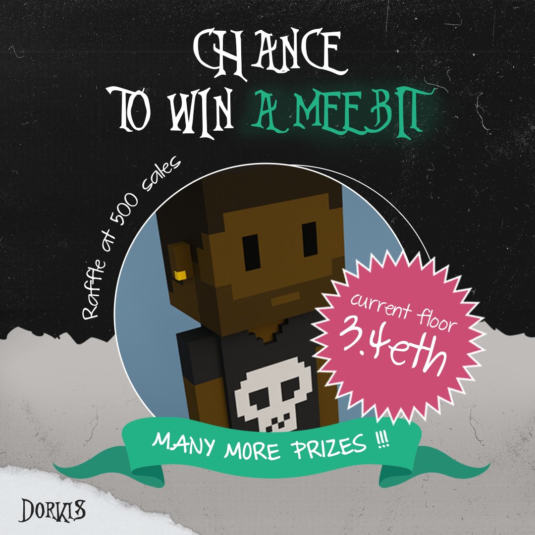 Euhm, The Dorkis Giveaway Show is live!🙋 Every Dorkis bought is a ticket!

The top prize at 500 Dorkis sold is raffling this Meebit from <a href="/larvalabs/">Larva Labs</a> amongst the buyers!

There are many more prizes to be won, so keep an eye out!

This event runs until March First!
