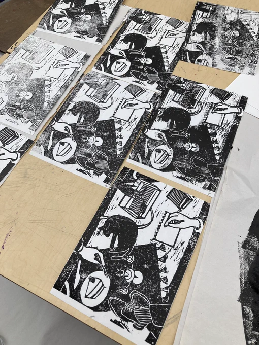 制作過程とオキニ〜…水に濡らして刷ったやっとずらして刷ったやつ 