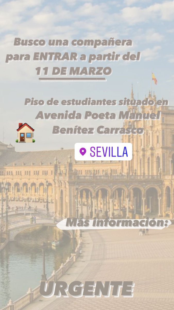 Mariapedrera97's tweet photo. Buscamos una compañera de piso a partir del 11 de Marzo. 
Para más información pónganse en contacto conmigo. ¡Incorporación inmediata!
Gracias ♥️ 
@Pisoestudiante_ https://t.co/ToRPlnY0fY