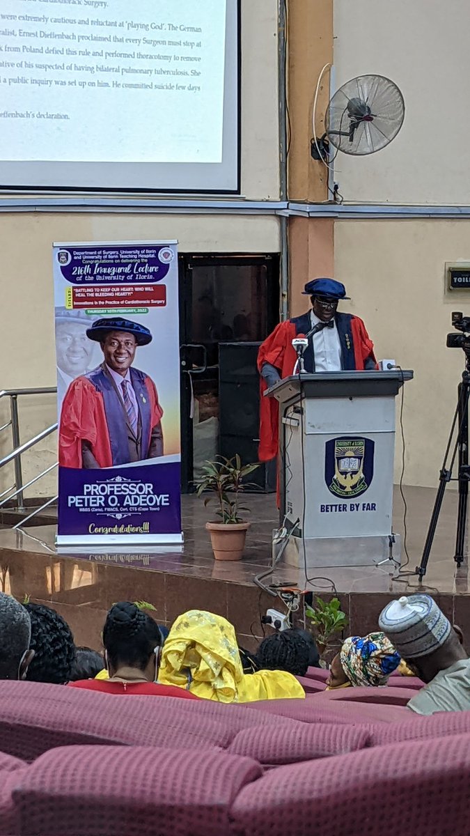 TheLonerMan's tweet image. Professor Peter Oladapo Adeoye takes the stage for the 216th Inaugural Lecture of the University of Ilorin. 

The first Professor of Cardiovascular and Thoracic Surgery of the University of Ilorin.

A beautiful day in the University