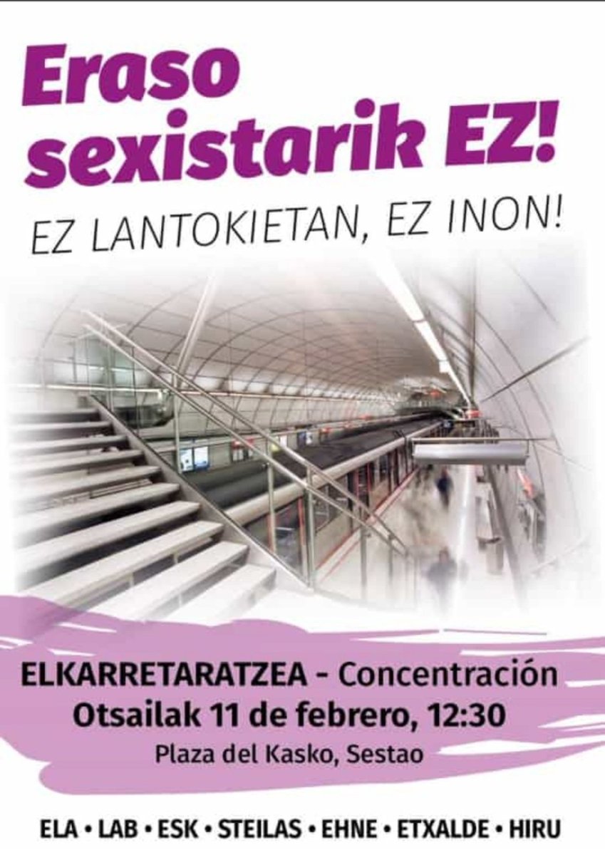 LABmetrobilbao's tweet photo. Euskal gehiengo sindikalaren deialdia.

Eraso sexistarik EZ!
Ez lantokietan, ez inon! https://t.co/912fbsZocZ
