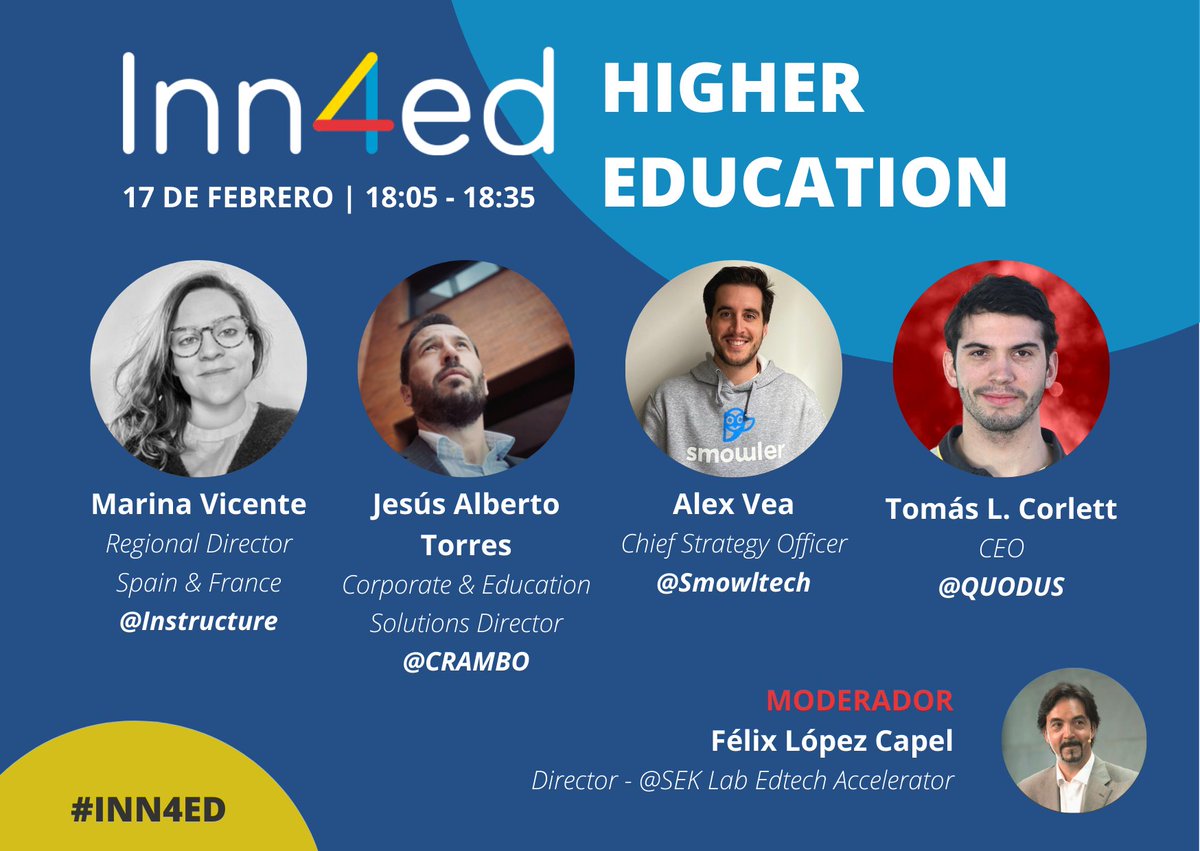 ¿Quieres descubrir propuestas disruptivas en educación superior? No te pierdas la mesa redonda de #inn4ed que modero el 17 feb. Online y Free en @vidiv_es Estaré con <a href="/Instructure/">Instructure</a> <a href="/cramboEU/">Crambo</a> <a href="/Smowltech/">SMOWL Proctoring 🦉</a> y <a href="/Quodus_ai/">Quodus</a>  Toda la info aqui->
view.genial.ly/61a72a70789be1…