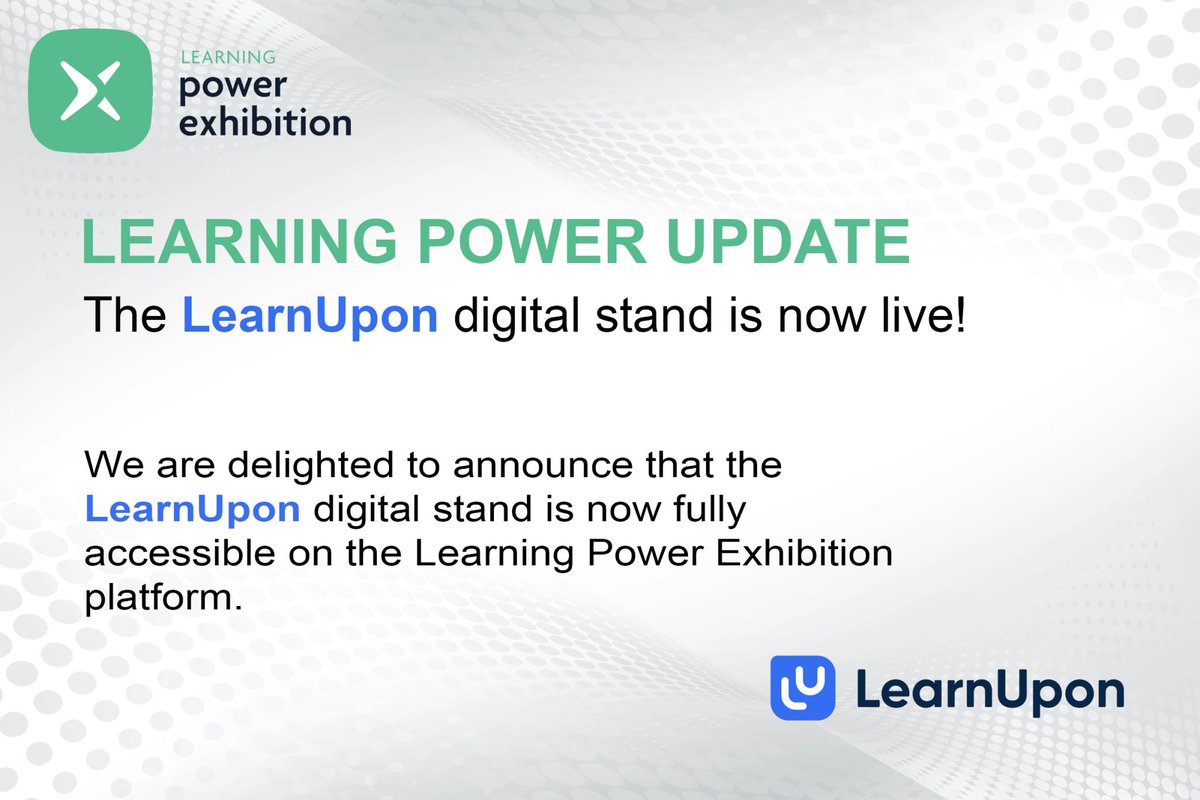 Our latest Exhibitor, <a href="/LearnUpon/">LearnUpon</a> stand is now live on EU &amp; USA <a href="/learningpowerx/">Learning Power Exhibition</a> platforms. Come and visit their stands 24/7 to find out more.
European Stand: powerexhibitions.com/exhibitor/Lear…
USA Stand: powerexhibitions.com/exhibitor/Lear…
#learningpower #learninganddevelopment #elearning #lms #learning