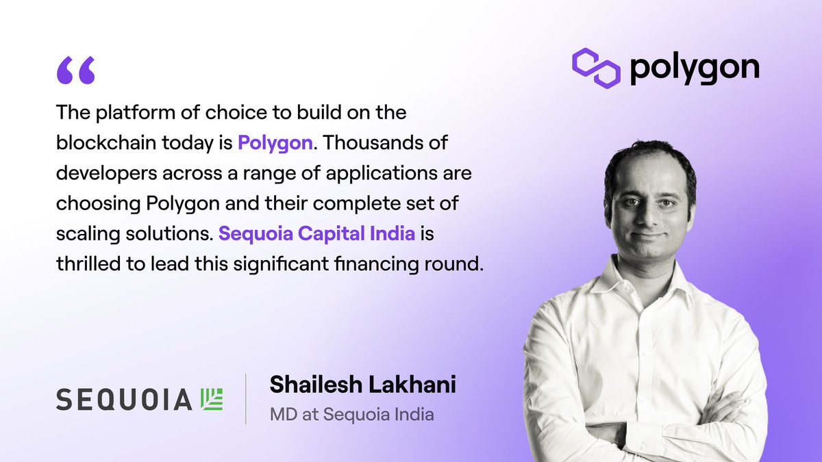 0xPolygon's tweet photo. .@Sequoia_India backs the trust of 7000+ dApp developers building on #Polygon!

#wagmi💜 https://t.co/mhdKFbUcCj