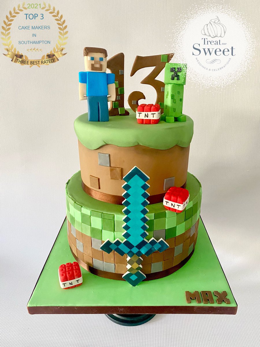 treatmesweetsam's tweet photo. 2 tier Minecraft cake with handmade sugar figures for Max on his 13th Birthday. 

#minecraftcake #treatmesweet #handmadefigures #takeslongerthanitlooks #cakesinsouthampton #hampshirecakes https://t.co/ejF6U8321r