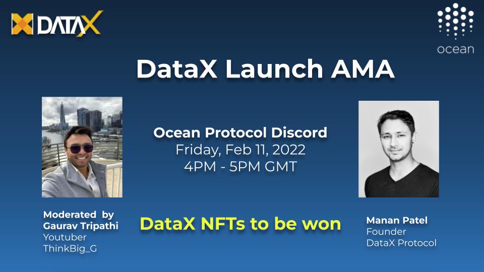 dataxfi's tweet photo. AMA Alert! 🔔

DataX Founder @innoprenuer will tune in to @oceanprotocol with @ThinkBig_G to answer all your #DataFi and DataX related questions 🚀

Join the Ocean Discord server on:
📅Feb 11
⏲️4 PM GMT

https://t.co/BSDzA8Krqf

 🏆Rare NFTs to be won too! https://t.co/eCQFp0Gkue
