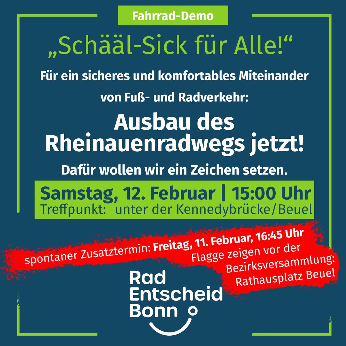 Wir sind dabei! Kommt zahlreich - für ein sicheres Miteinander von Fuß- und Radverkehr!  #SchäälSickFürAlle