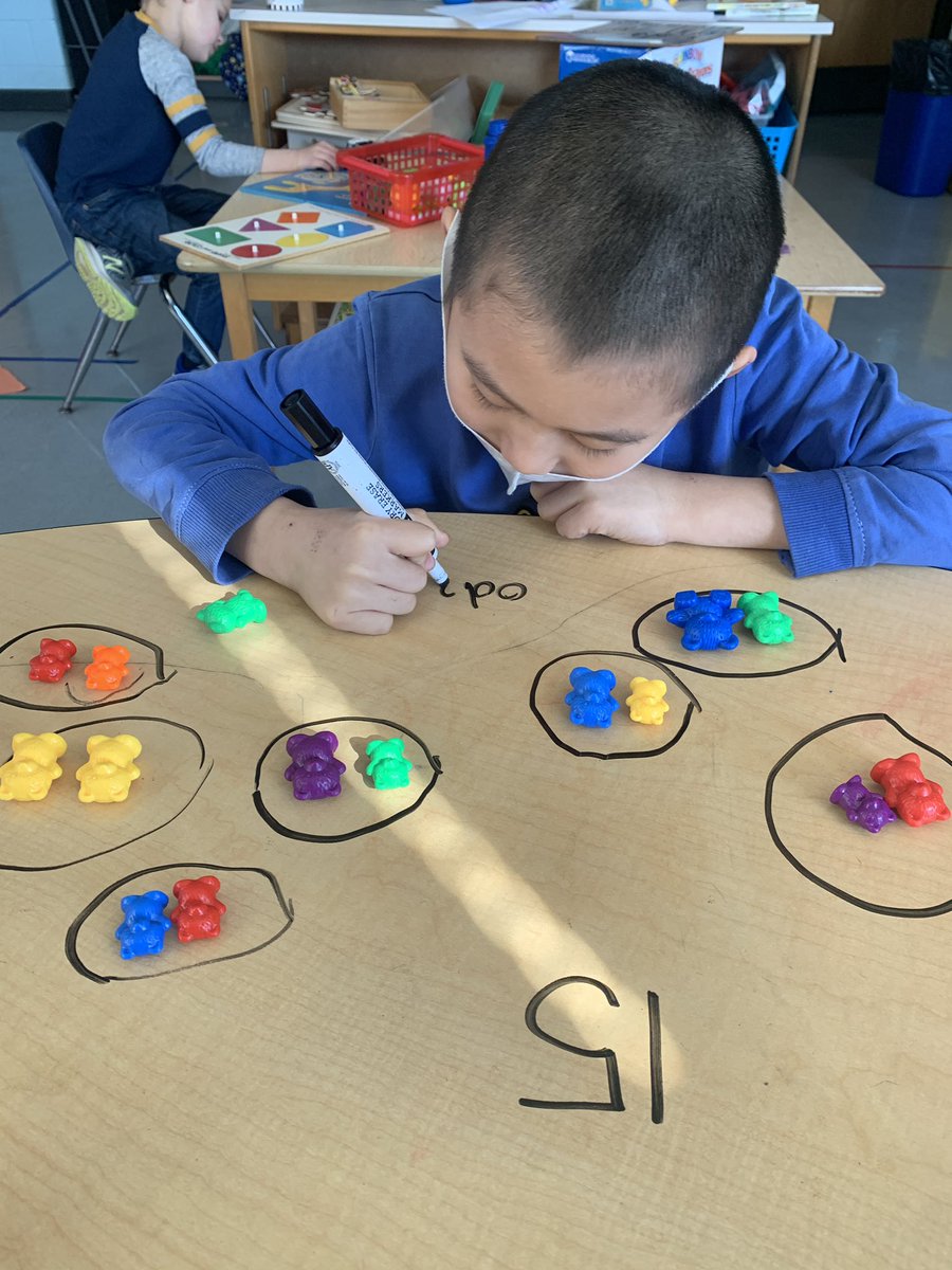 Miss_Pisani's tweet image. Yesterday in VMath, we learned about even and odd numbers. We practiced grouping numbers into groups of 2 using bears and dots to help show if a number is even or odd! I love that my student was able to explain his thinking using this method! 💭✍🏼@FSES_Pandas @FCPSR2