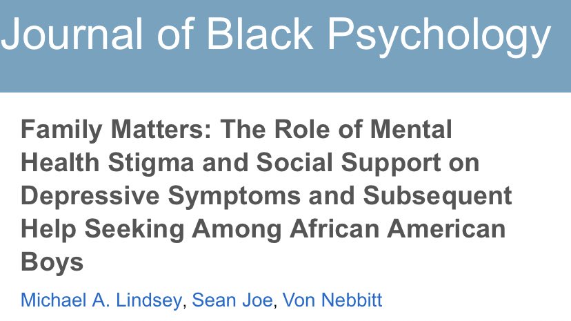 Turner_RACE_Lab's tweet photo. #Psychology: This study led by  @DrMikeLindsey examined the influence of mental health stigma and social support on depressive symptoms among African American adolescent boys. 

Read: https://t.co/ILrNPOGq0j 

#BlackMentalHealth https://t.co/sdpx5a56Oz