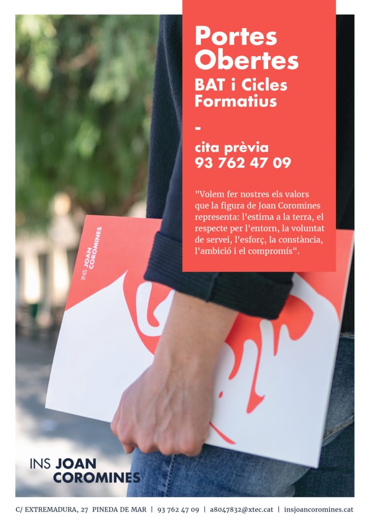 El dia 5 de març obrim les portes per a totes les persones que vulguin rebre informació sobre el nostre centre i puguin veure algunes de les moltes activitats que s’hi realitzen des de tots els departaments.
Per tal de venir cal sol·licitar cita prèvia al telèfon:
☎93 762 47 09