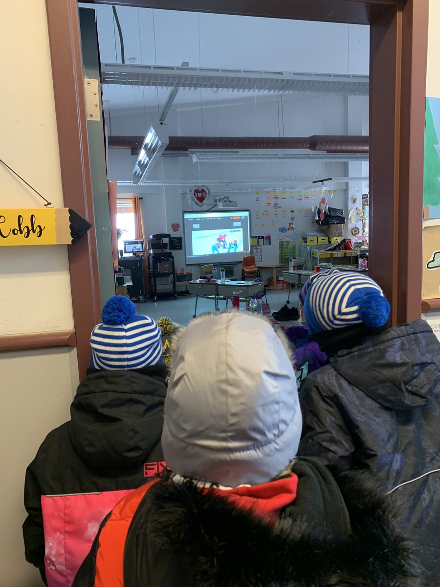 I found my students huddled around <a href="/PearlCobb19/">Pearl Cobb</a> room watching snowboarding on their way home for lunch. We are loving the Olympics!